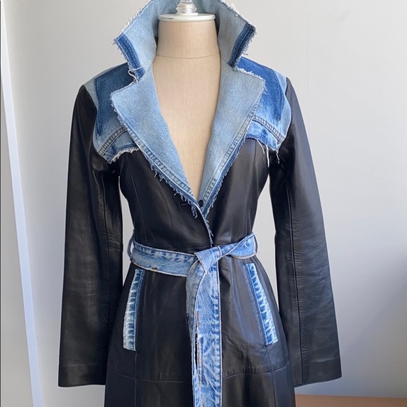 NWOT Genuine leather and Denim coat. - Picture 7 of 8
